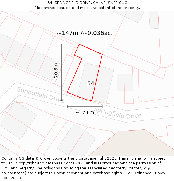 54, SPRINGFIELD DRIVE, CALNE, SN11 0UG: Plot and title map