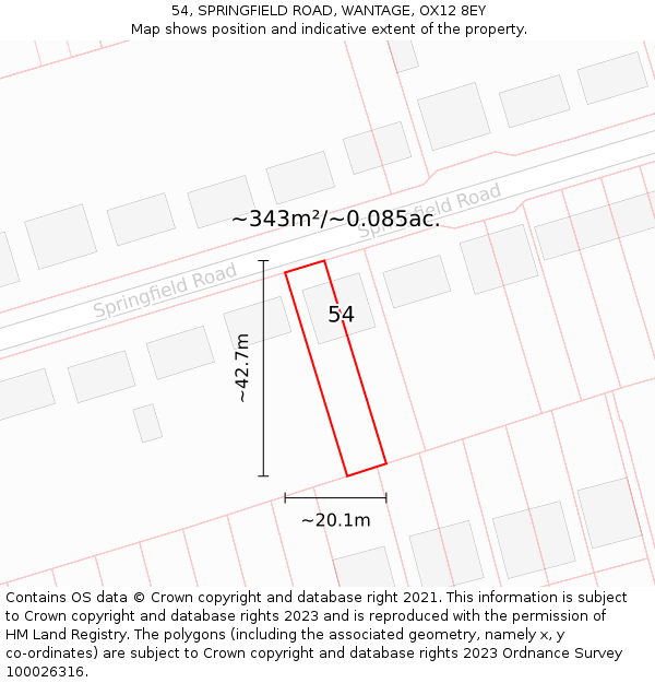 54, SPRINGFIELD ROAD, WANTAGE, OX12 8EY: Plot and title map