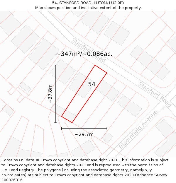54, STANFORD ROAD, LUTON, LU2 0PY: Plot and title map