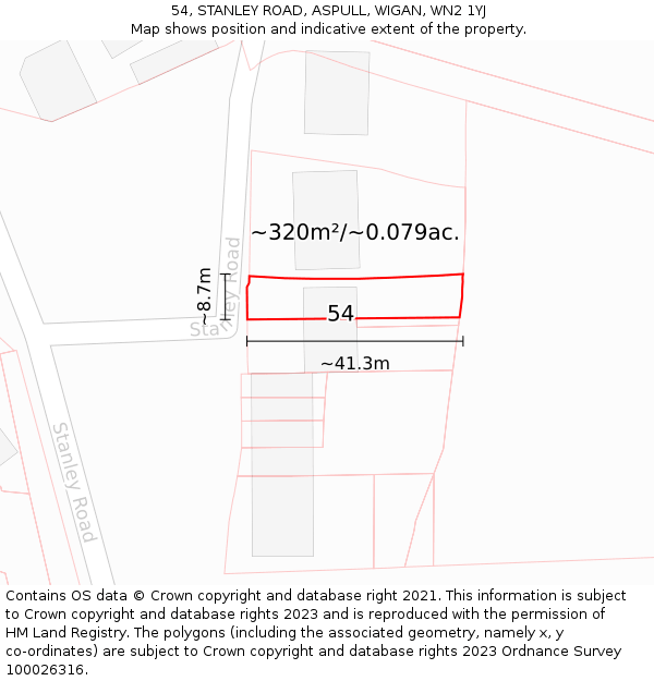 54, STANLEY ROAD, ASPULL, WIGAN, WN2 1YJ: Plot and title map