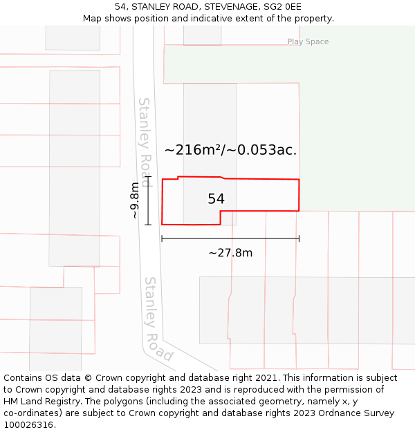54, STANLEY ROAD, STEVENAGE, SG2 0EE: Plot and title map