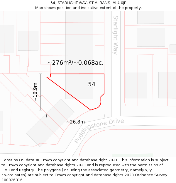 54, STARLIGHT WAY, ST ALBANS, AL4 0JP: Plot and title map