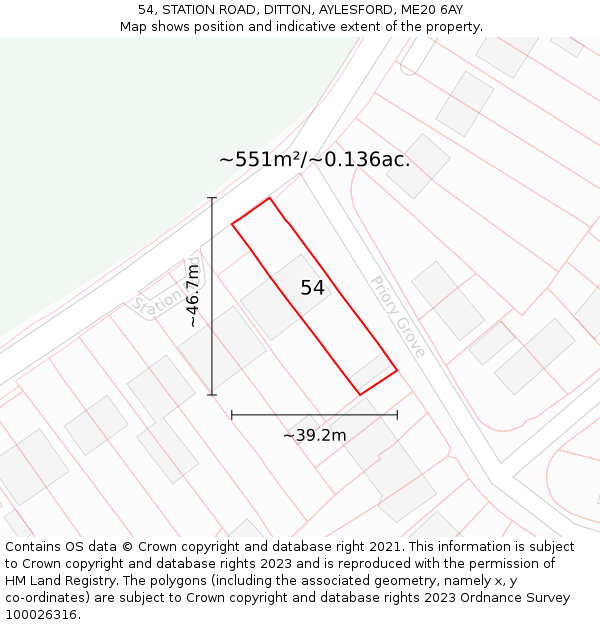 54, STATION ROAD, DITTON, AYLESFORD, ME20 6AY: Plot and title map