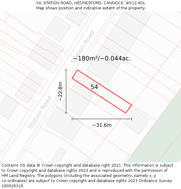 54, STATION ROAD, HEDNESFORD, CANNOCK, WS12 4DL: Plot and title map