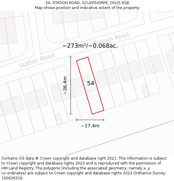 54, STATION ROAD, SCUNTHORPE, DN15 6QE: Plot and title map