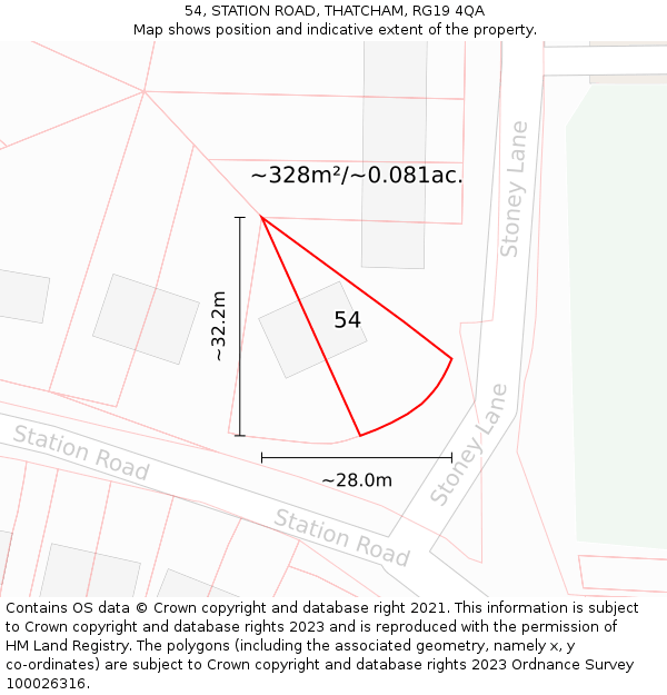 54, STATION ROAD, THATCHAM, RG19 4QA: Plot and title map
