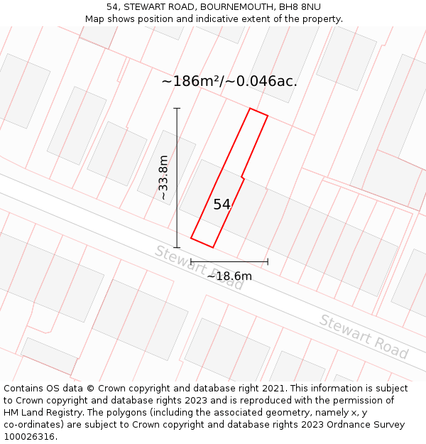 54, STEWART ROAD, BOURNEMOUTH, BH8 8NU: Plot and title map