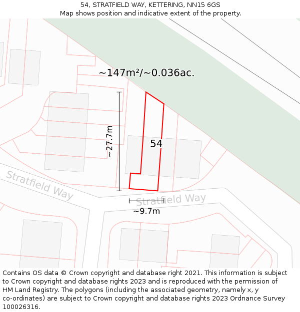 54, STRATFIELD WAY, KETTERING, NN15 6GS: Plot and title map