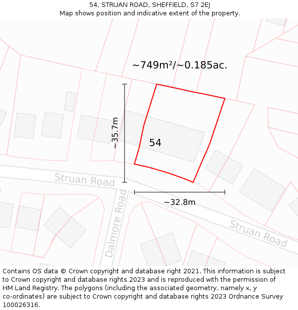 54, STRUAN ROAD, SHEFFIELD, S7 2EJ: Plot and title map