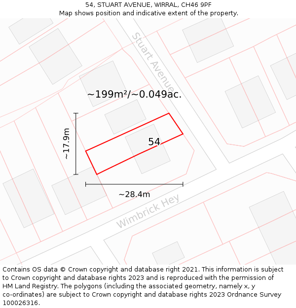 54, STUART AVENUE, WIRRAL, CH46 9PF: Plot and title map