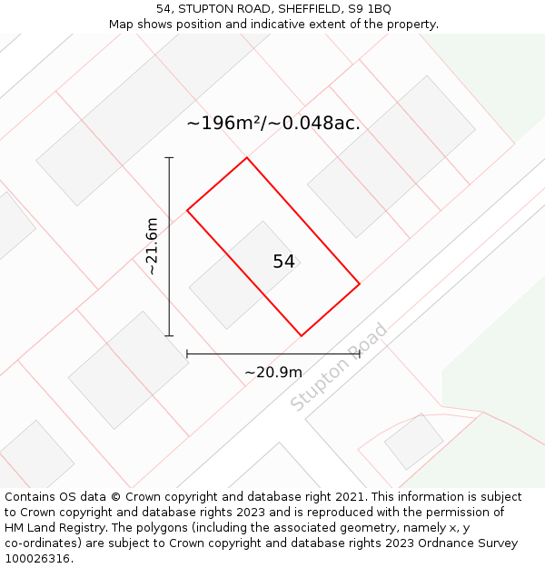 54, STUPTON ROAD, SHEFFIELD, S9 1BQ: Plot and title map