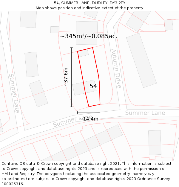54, SUMMER LANE, DUDLEY, DY3 2EY: Plot and title map