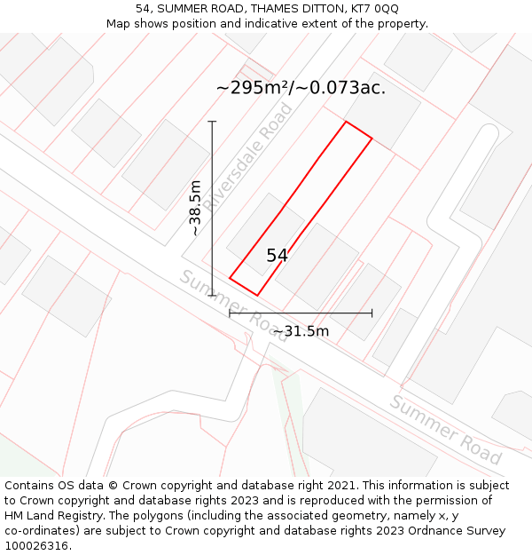 54, SUMMER ROAD, THAMES DITTON, KT7 0QQ: Plot and title map