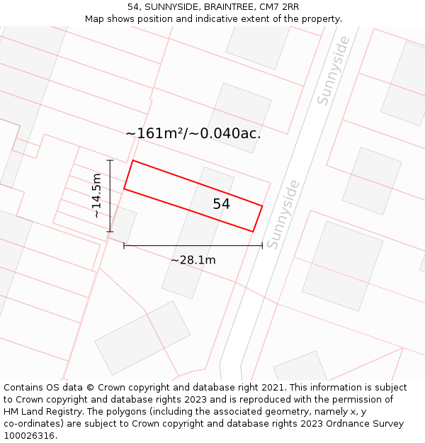 54, SUNNYSIDE, BRAINTREE, CM7 2RR: Plot and title map