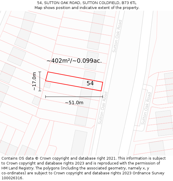 54, SUTTON OAK ROAD, SUTTON COLDFIELD, B73 6TL: Plot and title map