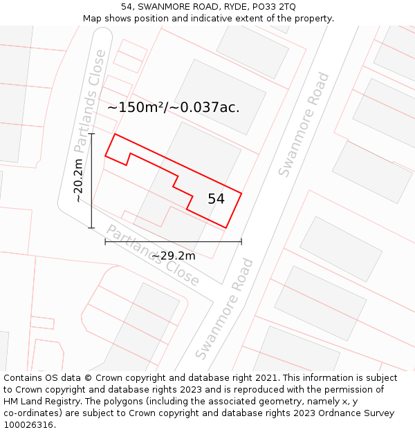 54, SWANMORE ROAD, RYDE, PO33 2TQ: Plot and title map
