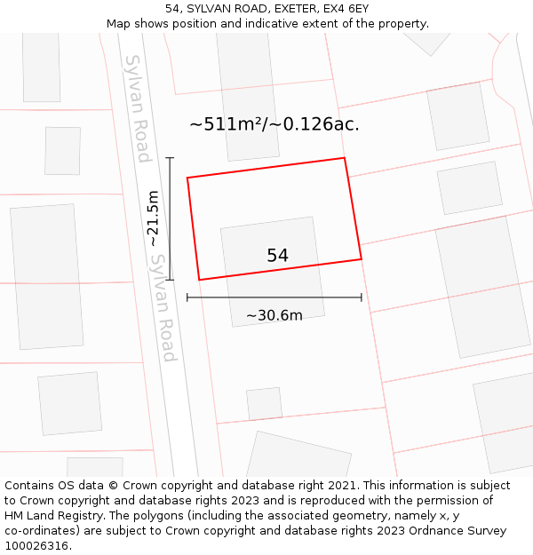 54, SYLVAN ROAD, EXETER, EX4 6EY: Plot and title map