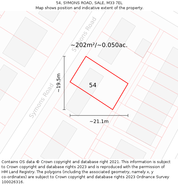 54, SYMONS ROAD, SALE, M33 7EL: Plot and title map