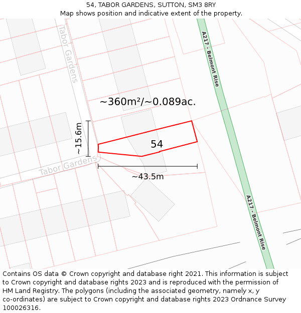 54, TABOR GARDENS, SUTTON, SM3 8RY: Plot and title map