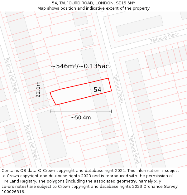 54, TALFOURD ROAD, LONDON, SE15 5NY: Plot and title map