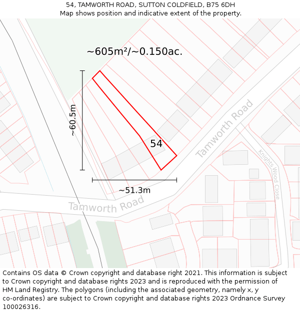 54, TAMWORTH ROAD, SUTTON COLDFIELD, B75 6DH: Plot and title map