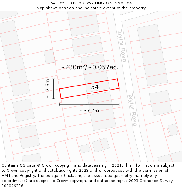 54, TAYLOR ROAD, WALLINGTON, SM6 0AX: Plot and title map