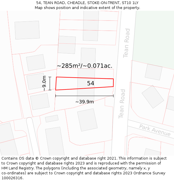54, TEAN ROAD, CHEADLE, STOKE-ON-TRENT, ST10 1LY: Plot and title map