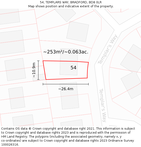 54, TEMPLARS WAY, BRADFORD, BD8 0LR: Plot and title map
