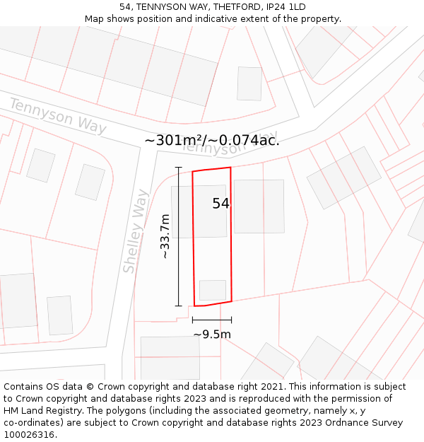 54, TENNYSON WAY, THETFORD, IP24 1LD: Plot and title map