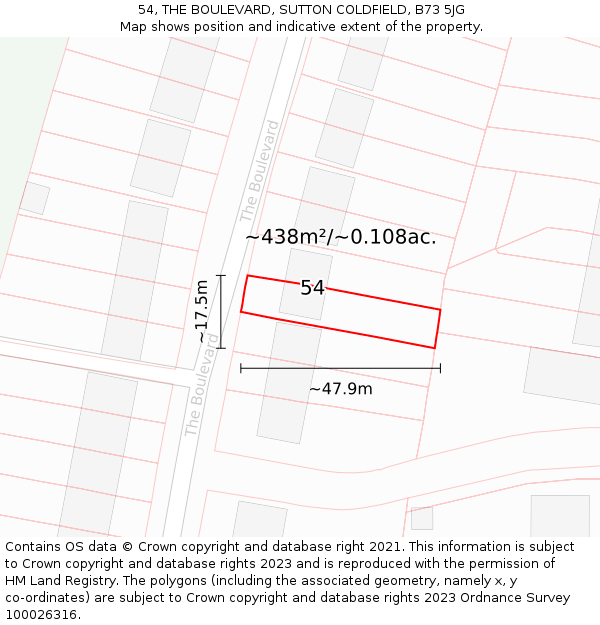 54, THE BOULEVARD, SUTTON COLDFIELD, B73 5JG: Plot and title map