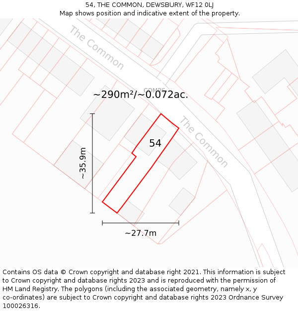 54, THE COMMON, DEWSBURY, WF12 0LJ: Plot and title map