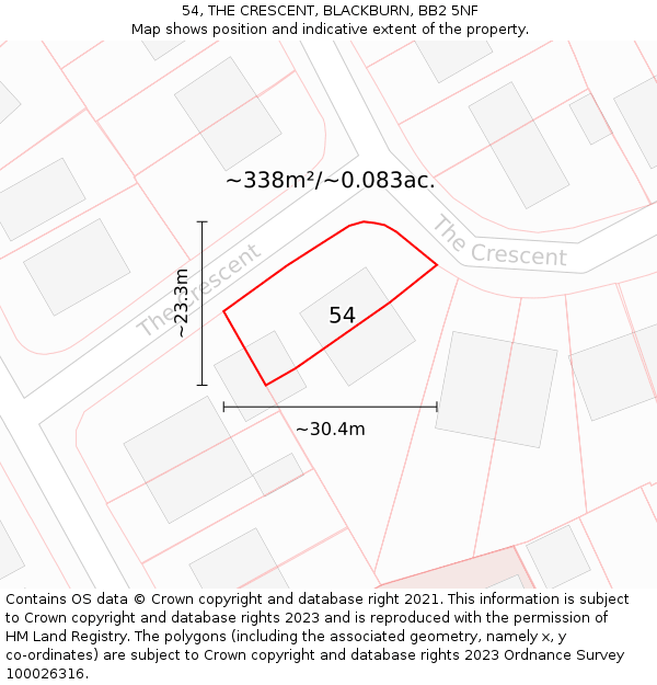 54, THE CRESCENT, BLACKBURN, BB2 5NF: Plot and title map