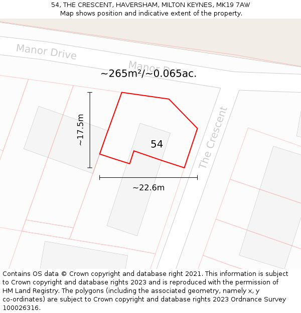54, THE CRESCENT, HAVERSHAM, MILTON KEYNES, MK19 7AW: Plot and title map