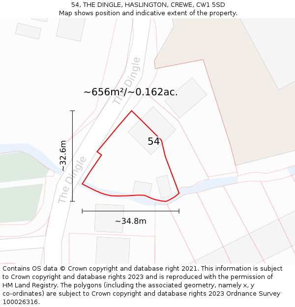 54, THE DINGLE, HASLINGTON, CREWE, CW1 5SD: Plot and title map