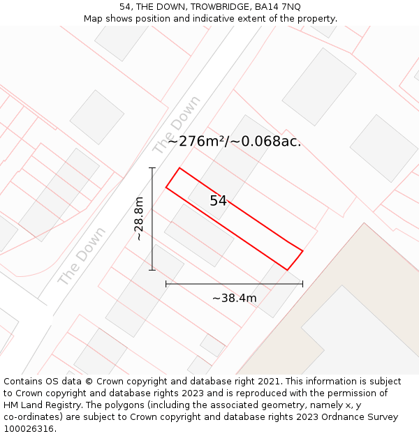54, THE DOWN, TROWBRIDGE, BA14 7NQ: Plot and title map