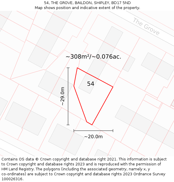 54, THE GROVE, BAILDON, SHIPLEY, BD17 5ND: Plot and title map