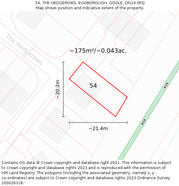 54, THE HEDGEROWS, EGGBOROUGH, GOOLE, DN14 0PQ: Plot and title map