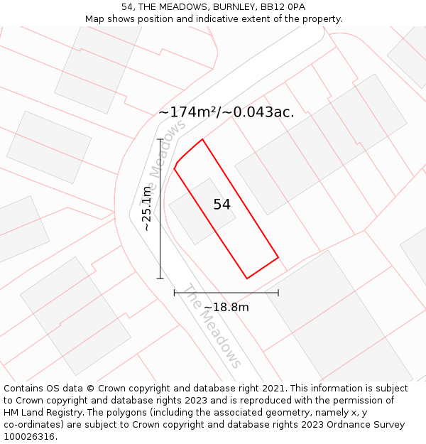 54, THE MEADOWS, BURNLEY, BB12 0PA: Plot and title map