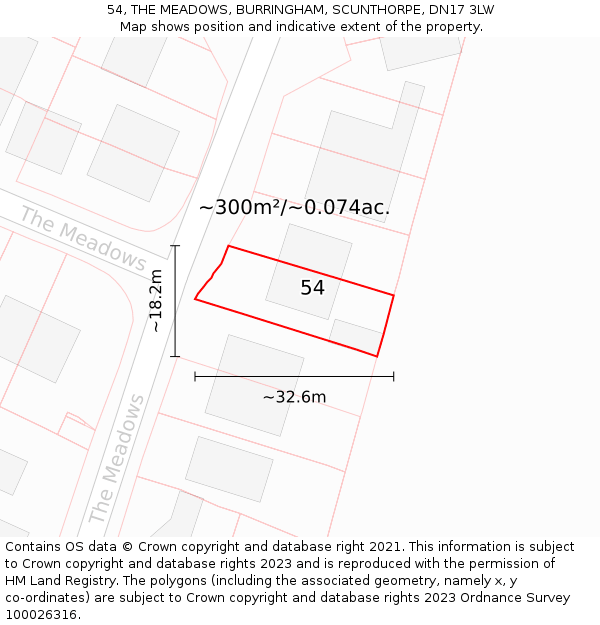 54, THE MEADOWS, BURRINGHAM, SCUNTHORPE, DN17 3LW: Plot and title map
