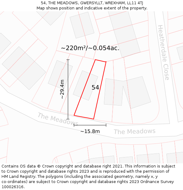 54, THE MEADOWS, GWERSYLLT, WREXHAM, LL11 4TJ: Plot and title map