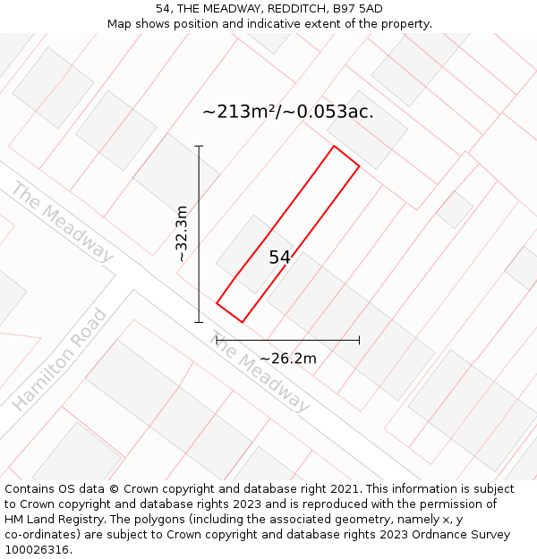 54, THE MEADWAY, REDDITCH, B97 5AD: Plot and title map