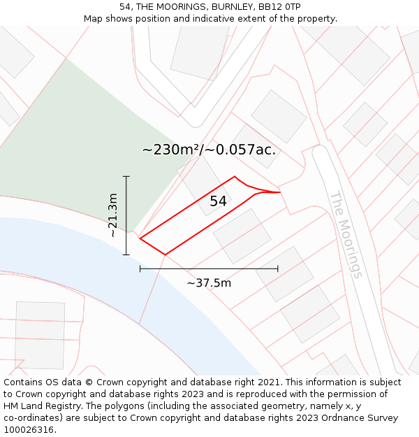 54, THE MOORINGS, BURNLEY, BB12 0TP: Plot and title map