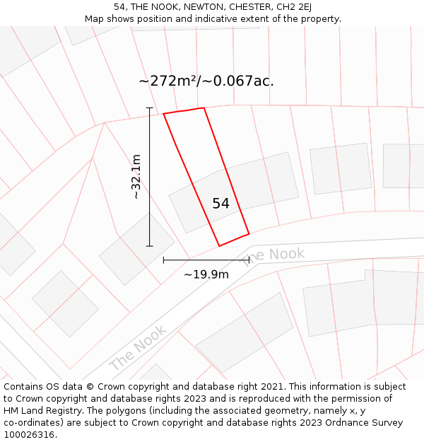 54, THE NOOK, NEWTON, CHESTER, CH2 2EJ: Plot and title map