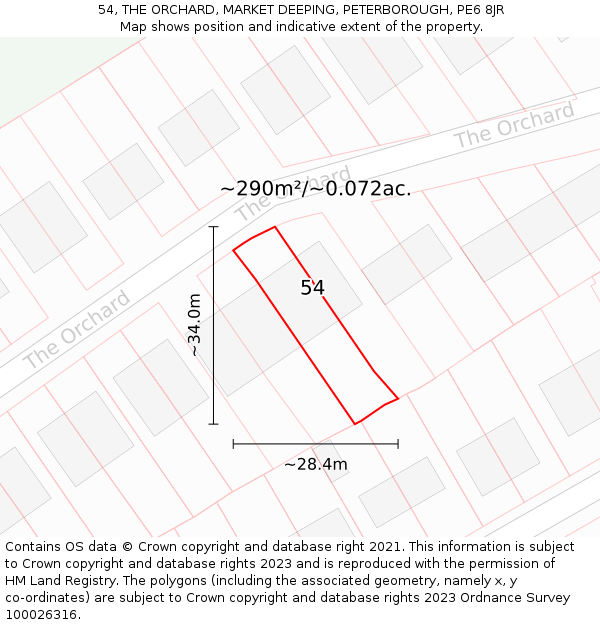 54, THE ORCHARD, MARKET DEEPING, PETERBOROUGH, PE6 8JR: Plot and title map