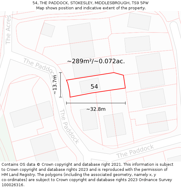 54, THE PADDOCK, STOKESLEY, MIDDLESBROUGH, TS9 5PW: Plot and title map