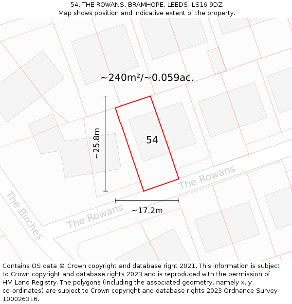 54, THE ROWANS, BRAMHOPE, LEEDS, LS16 9DZ: Plot and title map
