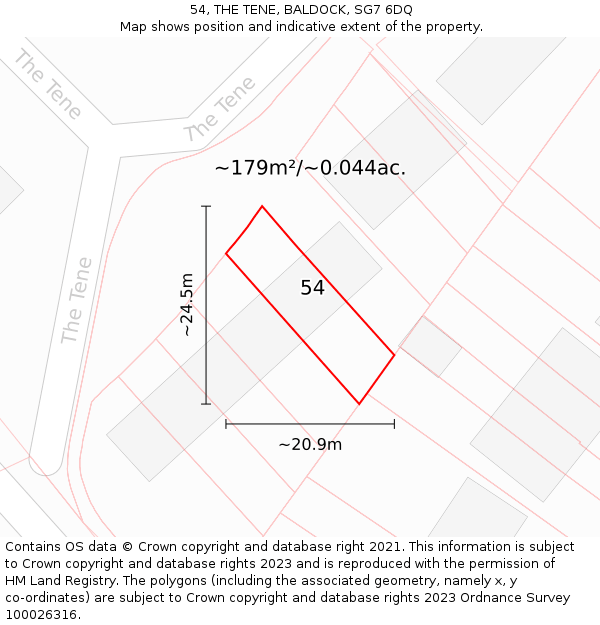 54, THE TENE, BALDOCK, SG7 6DQ: Plot and title map