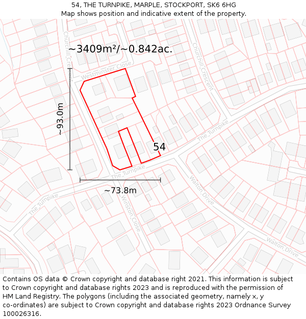 54, THE TURNPIKE, MARPLE, STOCKPORT, SK6 6HG: Plot and title map