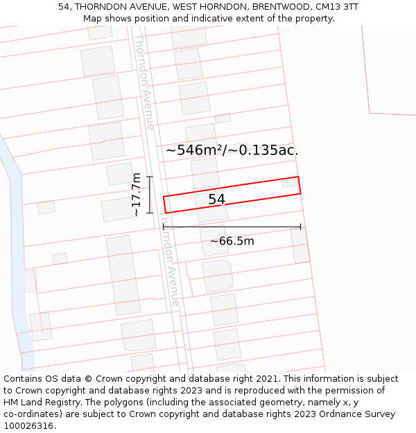 54, THORNDON AVENUE, WEST HORNDON, BRENTWOOD, CM13 3TT: Plot and title map