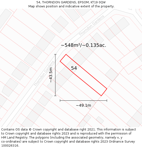 54, THORNDON GARDENS, EPSOM, KT19 0QW: Plot and title map